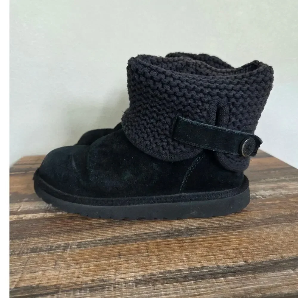 UGG Shaina Black Suede & Knit Ankle Boots Big Kids Size 4